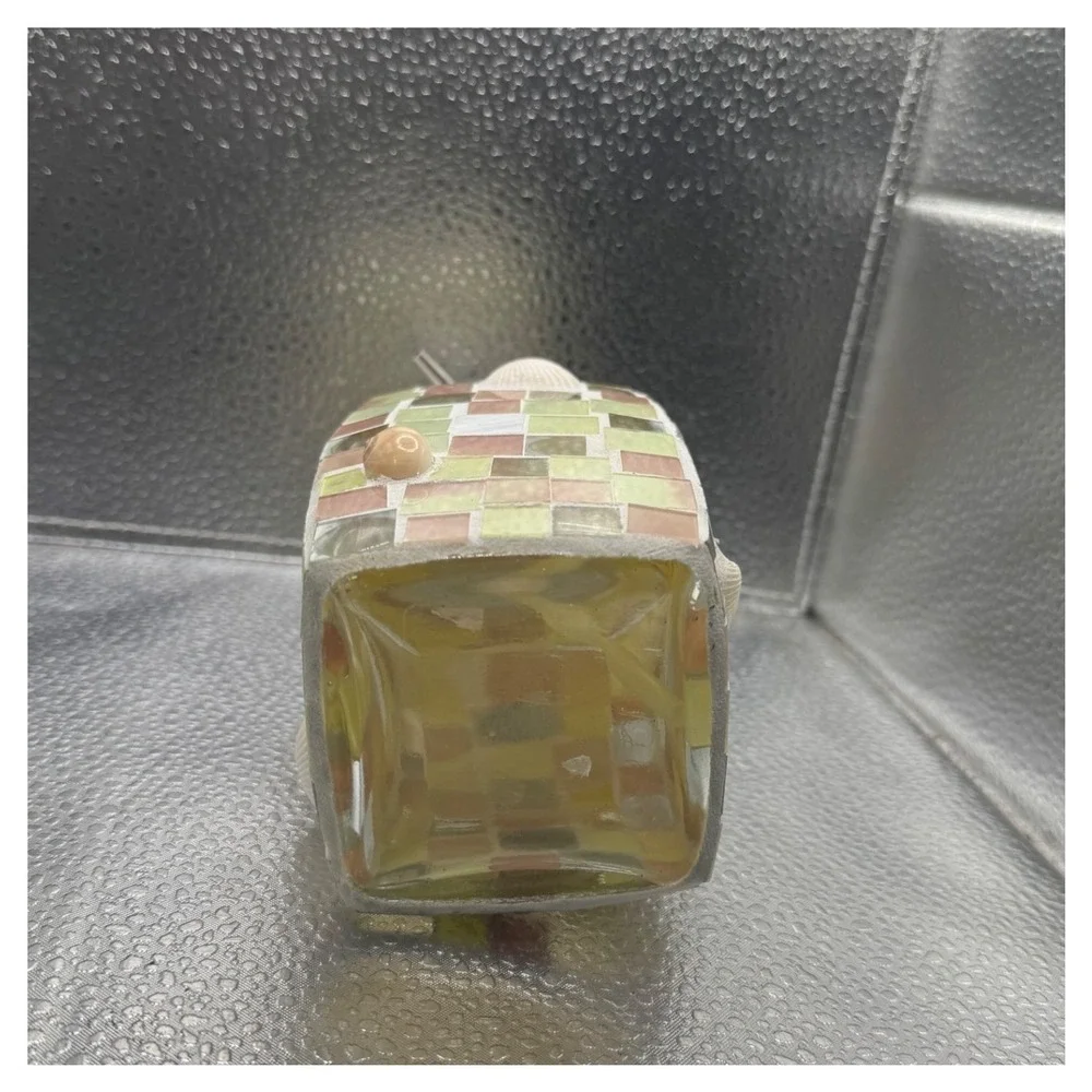 Mosaic Glass Soap Dispenser Seashell Coastal Beach Decor Green Amber Brown Tile